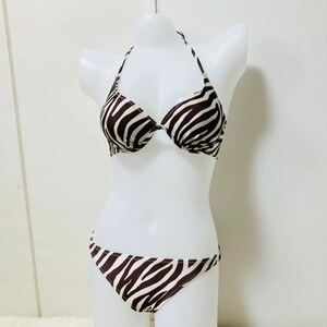 293[ swimsuit separate bikini ] beautiful goods Pinky&Dianne Pinky and Diane wire bla woman adult sexy pretty Zebra pattern brown group 9M size 