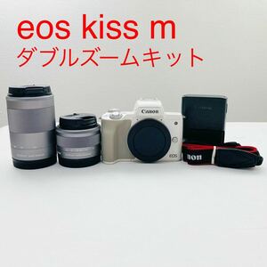 [ б/у передвижной товар ]Canon EOS Kiss M двойной zoom комплект стандарт линзы телеобъектив популярный белый беззеркальный однообъективный зеркальный камера Canon [1 старт ]