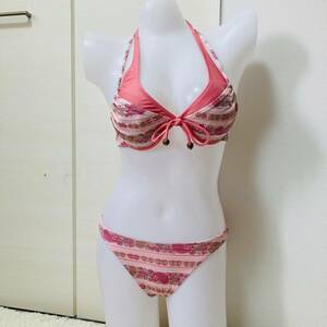 376[ swimsuit separate bikini 3 point set ] beautiful goods wire bla triangle bikini show bread pool woman adult sexy pretty floral print pink series 7S size 