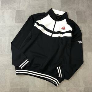 良品　le coqsportif GOLF ルコックスポーティフ　ゴルフ ハーフジップ ジャージ　ジャケット　ゴルフウェア ブラックホワイト　サイズL