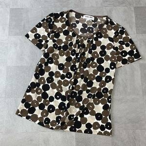 良品　HANAE MORI Deux フロントタック半袖 カットソー 半袖Tシャツ 総柄 ブラウス トップス ブラウン　サイズM