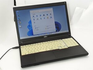 1円～ 即使用可 日本製 大画面15.6型ワイド ノートパソコン 富士通 A553/H 中古良品 Celeron 250GB テンキー DVD Windows11 Office済