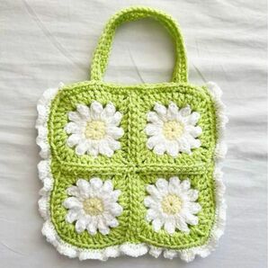 ハンドバッグ ハンドメイド 手編み トートバッグ 毛糸 モチーフ 花柄 かぎ針編み 編み物 モチーフ編み