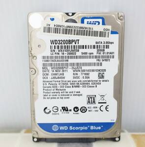 ∠ 320GB｜2.5インチ 内蔵型 ハードディスク｜WD Blue Western Digital WD3200BPVT ｜5400RPM SATA フォーマット済■O6945