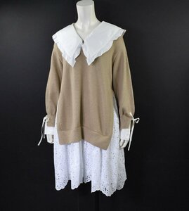 1265-24F0296★アディアム ADEAM 美品★襟・袖が取り外せるニットワンピース S ベージュフォクシー FOXEY