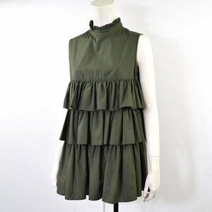 1265-24F0294★ダブルスタンダードクロージング 美品★ノースリーブフリルブラウス 38 カーキ系 DOUBLE STANDARD CLOTHING 定価20900円