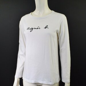 3019-24H0407★アニエスベー agnes b.★used コットン100% 定番オリジナル ロゴTシャツ T2 白ホワイト×黒ブラック 長袖 ロンT 綿