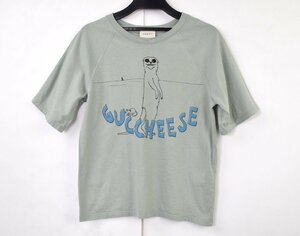 1265-24F0284★グッチ GUCCI KIDS★キッズ 8/130 ロゴ入り アニマルTシャツ グリーン 半袖 男女兼用 　