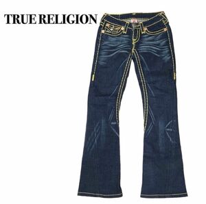 TRUE RELIGION トゥルーレリジョン デニムパンツ ブーツカット ステッチ刺繍 黄色 24 S