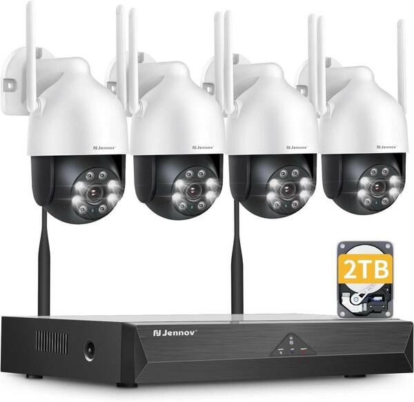 4台セット 防犯カメラ ワイヤレス 屋外 AI人体検知 自動追尾機能 360°全方位監視 録画機能付き IP66防水 双方向音声 セキュリティカメラ