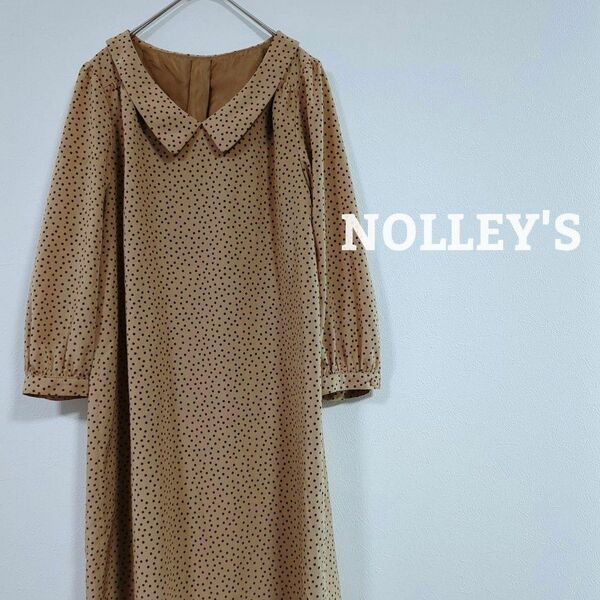 【NOLLEY'S】ノーリーズ　ワンピース　ひざ丈　ドット　丸襟　長袖　フェミニン　可愛い