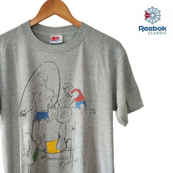 美品 USA製 ビンテージ 80年代 80s Reebok リーボック 半袖 Tシャツ カットソー 杢グレー 霜降りグレー アート デッサン