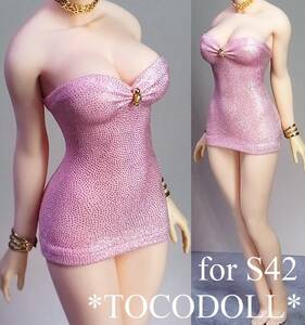 *toco*Phicen/TBLeague для S42 стрейч Bear One-piece / розовый металлик 