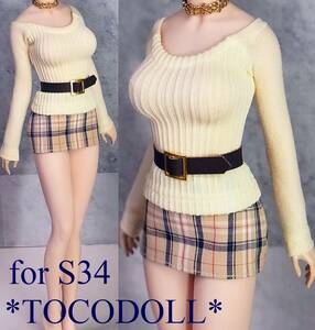 *toco*Phicen/TBLeague for S34 rib Fit tops & tight skirt / check beige 