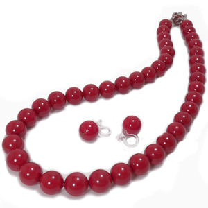 .. necklace synthetic 10 millimeter sphere 42 centimeter . red series earrings extra set red coral 