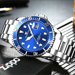 新品 FNGEEN オマージュウォッチ 男性防水 クォーツ時計 男性時計 自動日付 メンズ腕時計 ブルー
