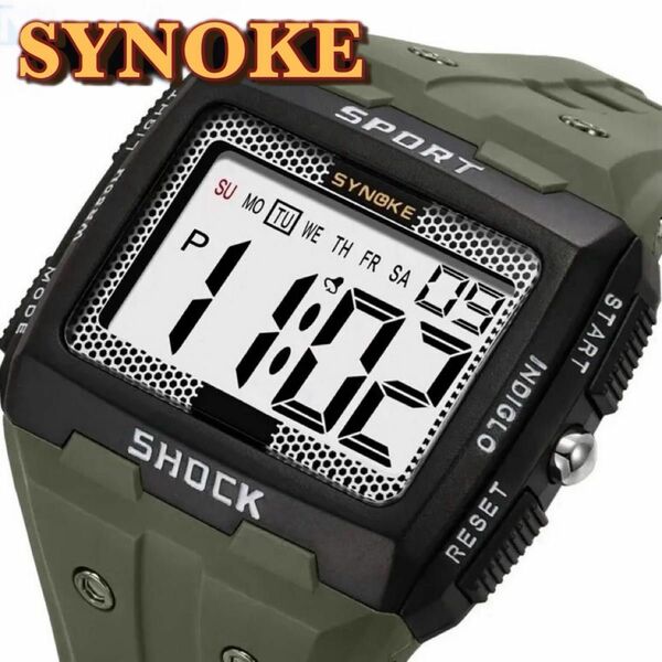 新品 SYNOKE ビッグフェイスデジタル 防水 デジタルストップウォッチ メンズ腕時計 スクエア ブラック9818