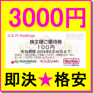 即決◆ユナイテッド・スーパーマーケット・ホールディングス株主優待 100円券×30枚 3000円分×1冊★カスミ Max Valu マルエツ 割引券の画像1