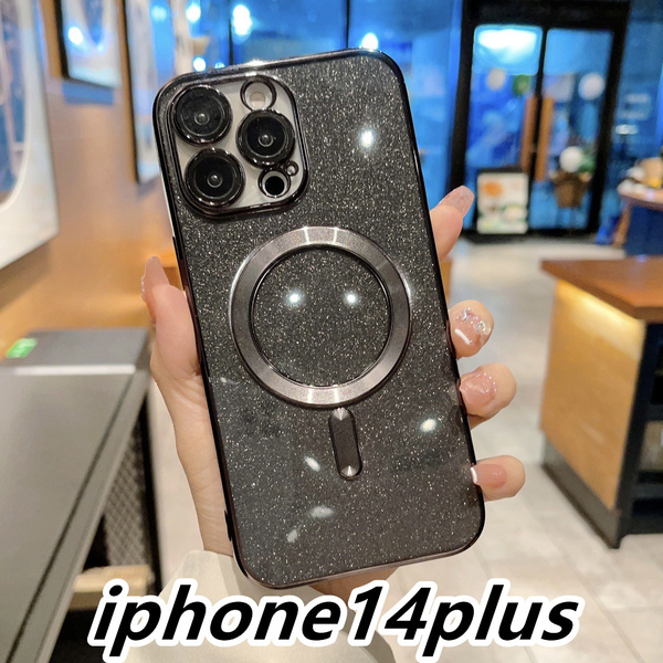 iphone14plusケース TPU お洒落 軽量 ケース 耐衝撃　無線　磁気 ワイヤレス充電 ブラック 