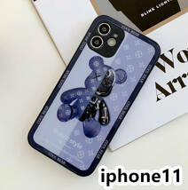 iphone11ケース カーバー TPU 可愛い　熊　ガラス　お洒落　軽量 ケース 耐衝撃高品質ブルー116_画像1