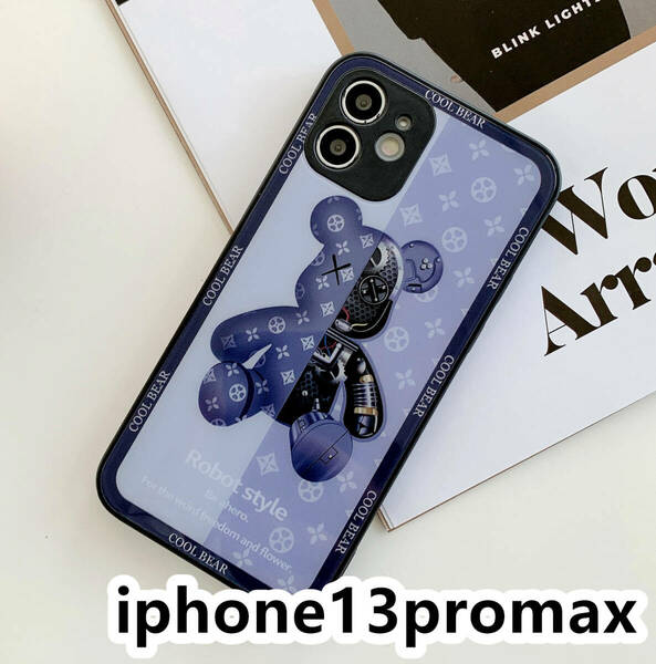 iphone13promaxケース カーバー TPU 可愛い　熊　ガラス　お洒落　軽量 ケース 耐衝撃高品質ブルー494