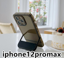 iphone12promaxケース カーバー スタンド付き　半透明　お洒落　韓国　軽量 ケース 耐衝撃 高品質 ブラック327_画像1