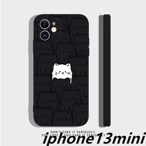 iphone13miniケース カーバー TPU かわいい　ねご　お洒落　　軽量 耐衝撃 　高品質 ブラック