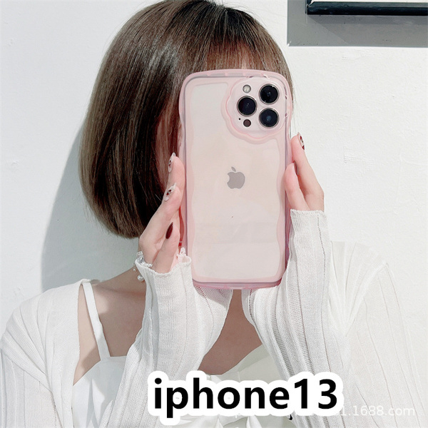 iphone13ケース カーバー TPU 可愛い　透明　波型花　お洒落　軽量 ケース 耐衝撃高品質ピンク109