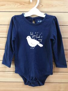 【美品】GAP☆長袖ロンパース☆90☆ギャップベイビー 小鳥 ネイビー 女の子 子供