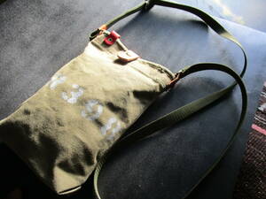  military sakoshu!. discount thick Vintage tent canvas! moss green! long wallet . go in . Mini shoulder bag! leather! hand made 