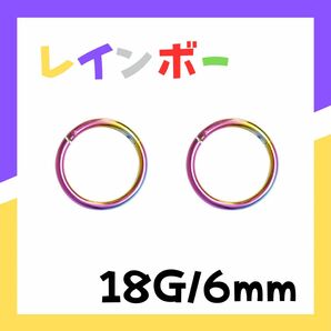 18G 6mm レインボー フープ ピアス セグメント サージカルステンレス ユニセックス 