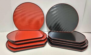 [ unused goods ] half month tray set sale 5 sheets ×2 box total 10 customer set . paint & black paint both sides use version wooden lacquer ware . stone serving tray tea utensils tea . seat Japanese-style tableware [ storage goods ](120)