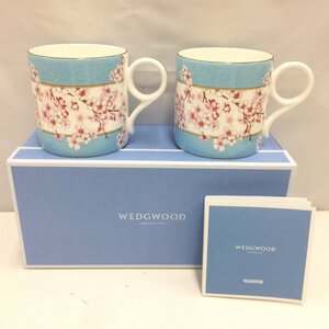 f157*80 外箱開封済・未使用 WEDGWOOD ワンダーラスト　東京マグカップ 桜 ボーダーブルー ペア a