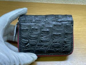 1 иен крокодил ячейка для монет раунд застежка-молния футляр для карточек кошелек для мелочи .wani кожа оригинал фотография кошелек черный 