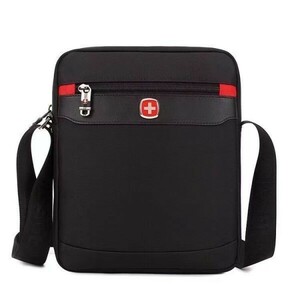 ◆SwissGear ショルダーバッグ 防水ナイロンカバン 縦型 ファッション メンズ 鞄 斜め掛け カバン 通勤 高品質 軽量 ブラック