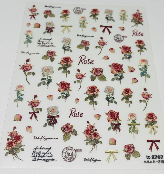 ネイルシール　１枚　新品未使用　シール　ネイル　バラ　薔薇　ばら　お花　花　はな　かわいい　綺麗　赤　レッド
