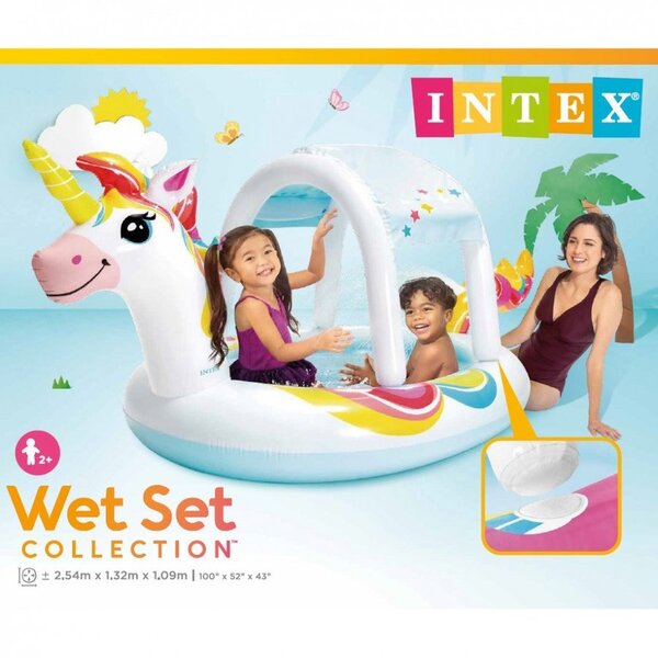 新品 送料無 INTEX 馬 ユニコーン スプレープール インテックス インテックス ビニールプール シェード 屋根 アーチ ホワイト 子供 家庭 白
