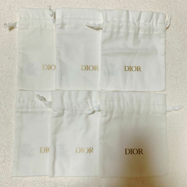 【美品】Dior ディオール ノベルティ 巾着袋 巾着 ホワイト 白【6枚】