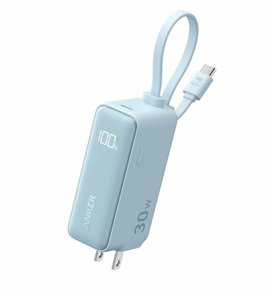 Anker Power Bank 30W Built-In USB-C ケーブル　ブルー　新品