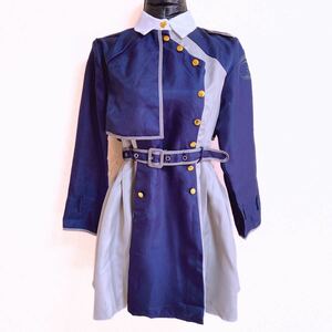 [1 jpy ][ unused ] marching costume uniform One-piece lustre nylon dark blue navy pleated skirt XL largish size B50