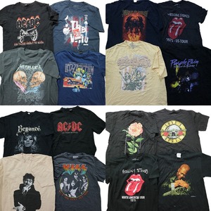 古着卸 まとめ売り 音楽・バンド 半袖Tシャツ 16枚セット (メンズ L /XL ) ローリングストーンズ ACDC KISS ビヨンセ MS6944