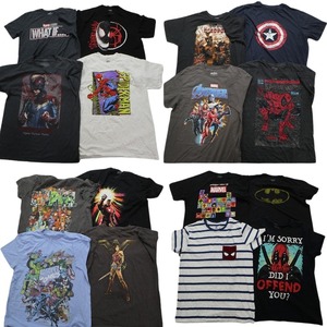 古着卸 まとめ売り マーベル DCコミック 半袖Tシャツ 16枚セット (メンズ ) ボーダー柄 スパイダーマン バッドマン アイアンマン MS4735