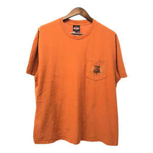 HARLEY DAVIDSON ハーレーダビッドソン ポケットＴシャツ バイク オレンジ (メンズ XL) 中古 古着 Q5445