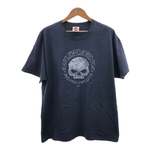 HARLEY DAVIDSON ハーレーダビッドソン スカルロゴ 半袖Ｔシャツ ネイビー (メンズ XL) 中古 古着 Q5532