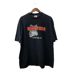 90年代 USA製 HOOTERS フーターズ 半袖Ｔシャツ 企業ロゴ ロゴ ブラック (メンズ 2XL) 中古 古着 Q5544