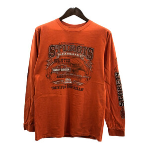 USA製 HARLEY DAVIDSON ハーレーダビッドソン 長袖Ｔシャツ バイク 袖プリント オレンジ (メンズ M) 中古 古着 Q5572