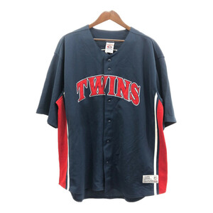 00年代 TRUE FAN MLB ミネソタ・ツインズ ゲームシャツ ユニフォーム プロチーム ネイビー (メンズ M) 中古 古着 Q5576