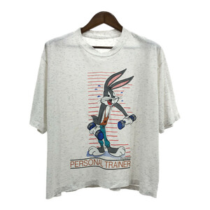 90年代 LOONEY TUNES ルーニー・テューンズ バッグスバニー 半袖Ｔシャツ キャラクター ライトグレー (メンズ XL相当) 中古 古着 Q5595