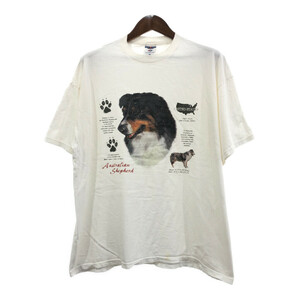 JERZEES ジャージーズ アニマルプリント 犬 シェパード 半袖Ｔシャツ ホワイト (メンズ XL) 中古 古着 Q5620