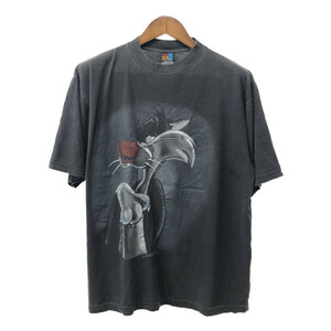 90年代 SUN SPORTSWEAR LOONEY TUNES ルーニー・テューンズ シルベスター 半袖Ｔシャツ キャラクター ブラック(メンズ L) 中古 古着 Q5658